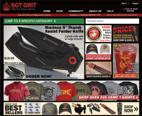 Screenshot of Sgt Grit's homepage circa 2015