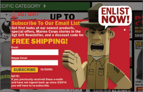 Production version of modal that prompted site visitors to sign up for the Sgt Grit email list.